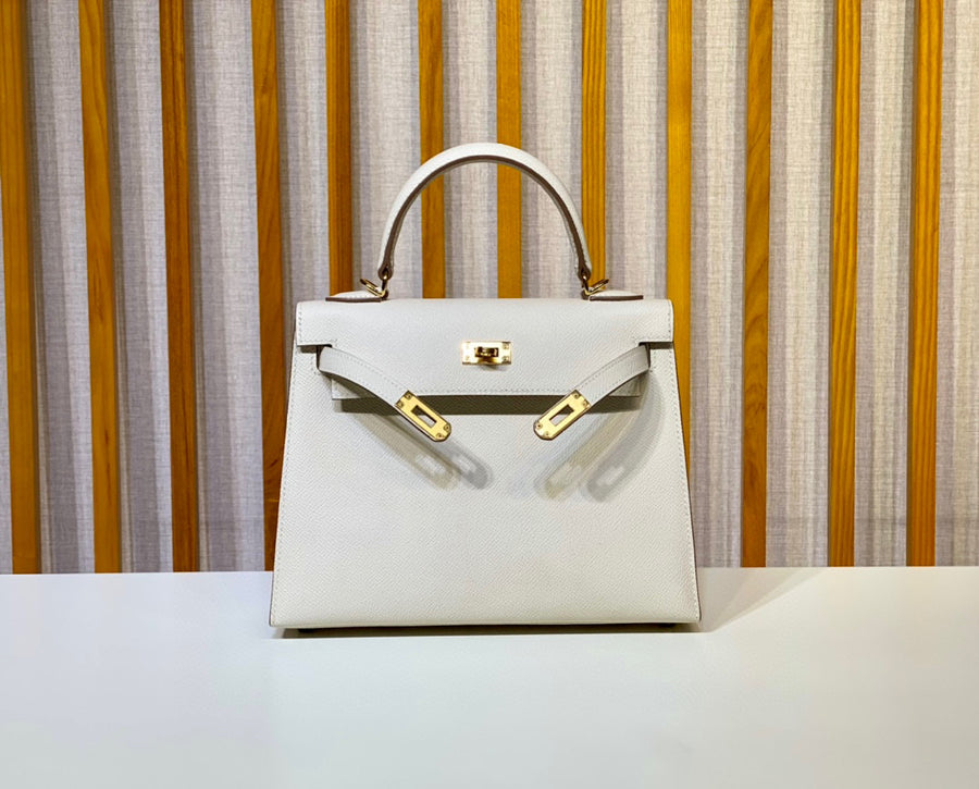Hermes Kelly 25 White Epsom