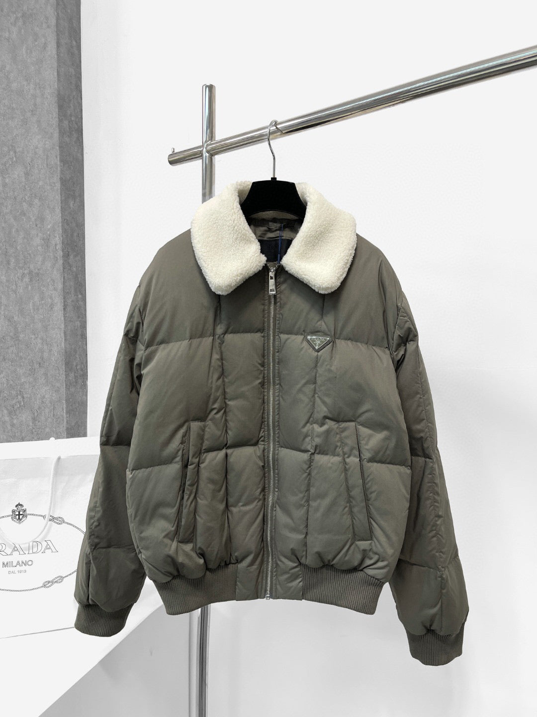 PRADA Lambswool Collar Down Jacket